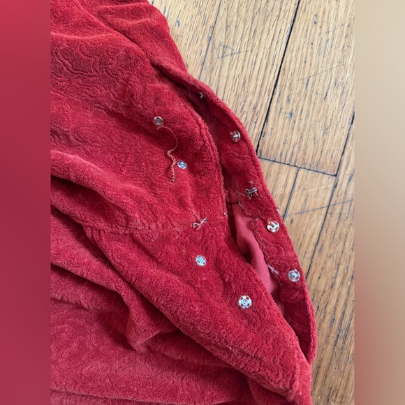 30s Vintage Orange  Velvet Long Sleeve Dress - Picture 7 of 12